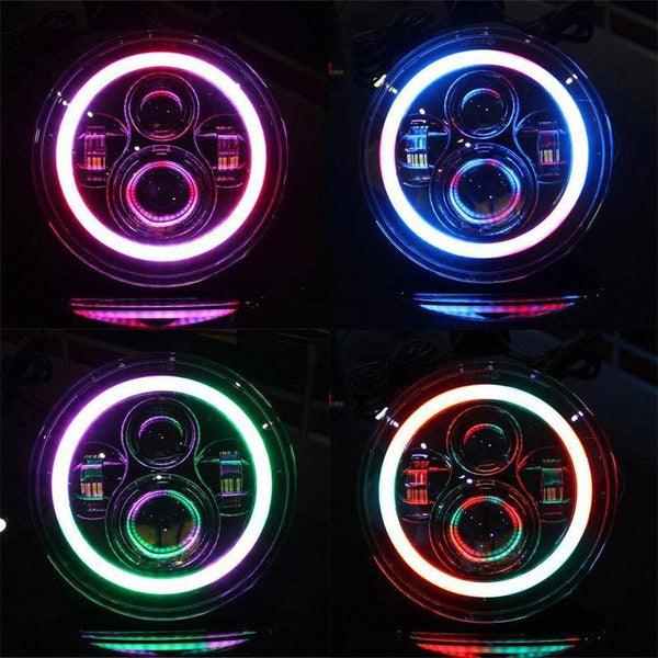Aaiwa 7 Inch RGB Halo LED Headlights With Chasing DRL For Jeep Wrangler JK TJ CJ & More