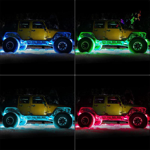 4-Pack RGB LED Rock Lights With Bluetooth Control - Underbody Glow Lights For Truck SUV Jeep ATV Off-Road