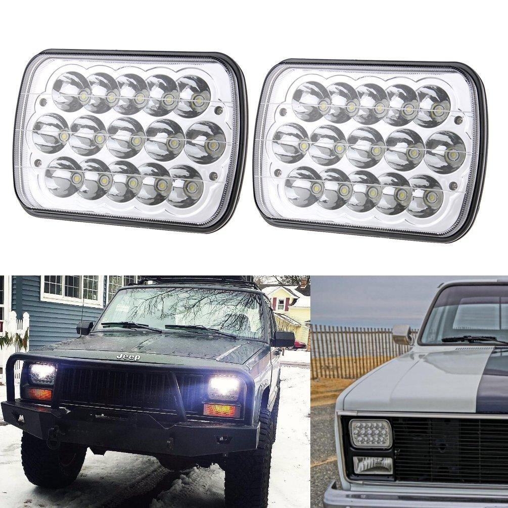 5x7 inch Square Silver LED Headlights for Jeep Cherokee XJ YJ 2PCS