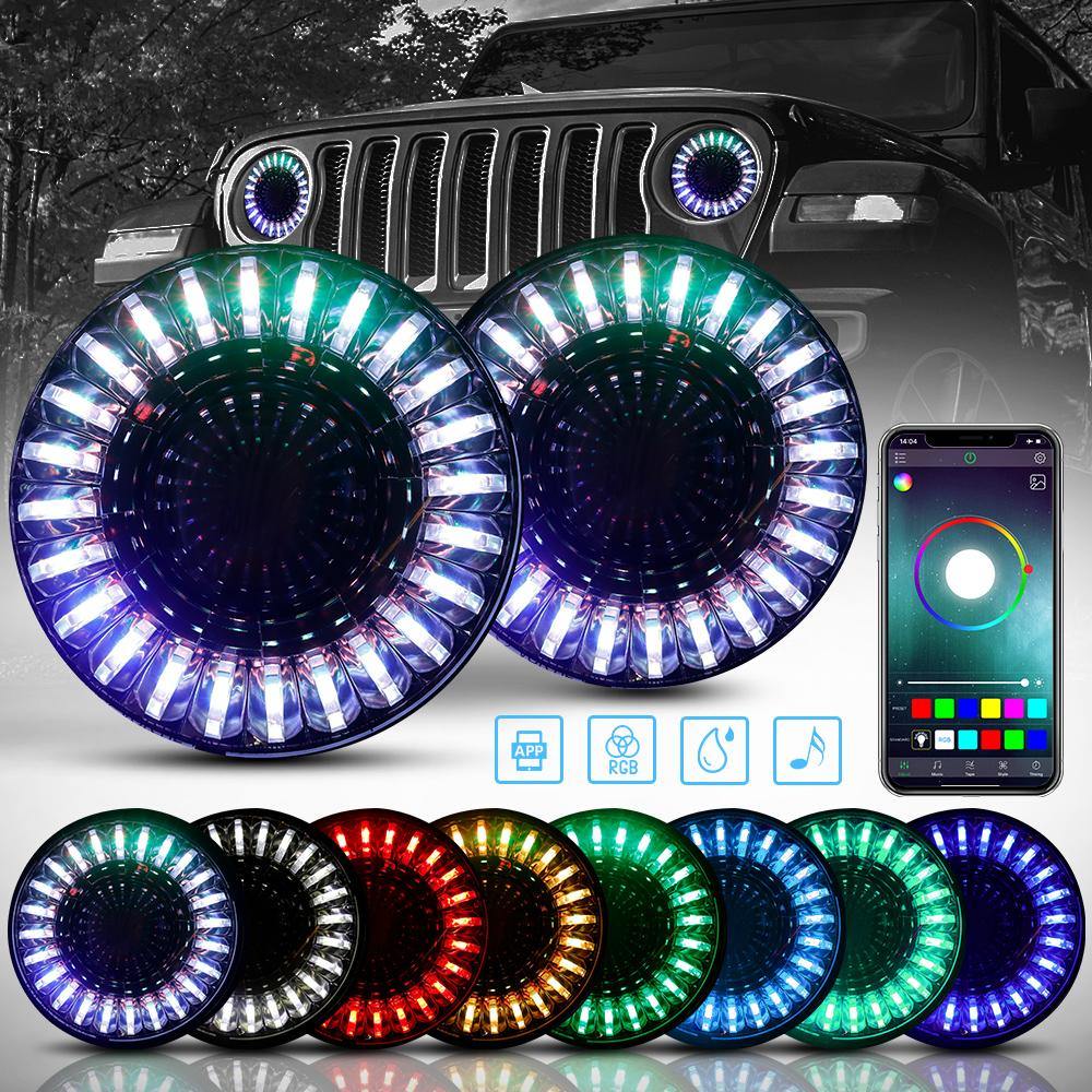 7 Inch 3D Silver RGB Halo LED Headlights For Jeep Wrangler TJ LJ JK JKU JL JLU Gradiator JT