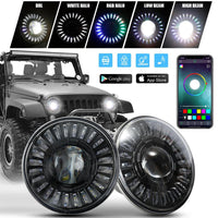 7 Inch 3D Black RGB-W Halo LED Headlights For Jeep Wrangler TJ JK JKU LJ