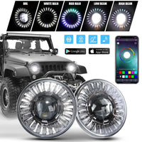 7 Inch 3D Silver RGB Halo LED Headlights For Jeep Wrangler TJ LJ JK JKU JL JLU Gradiator JT