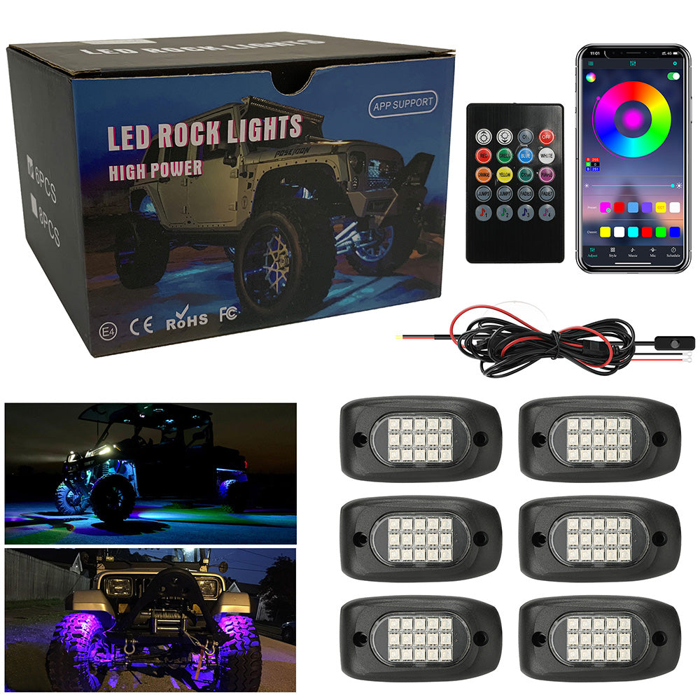 Winunite 6 Pods RGB LED Rock Lights/Timing Mode/Waterproof