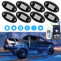 8Pcs RGB LED Rock Light Multicolor Neon LED Light Kit with Bluetooth Wireless Remote Control