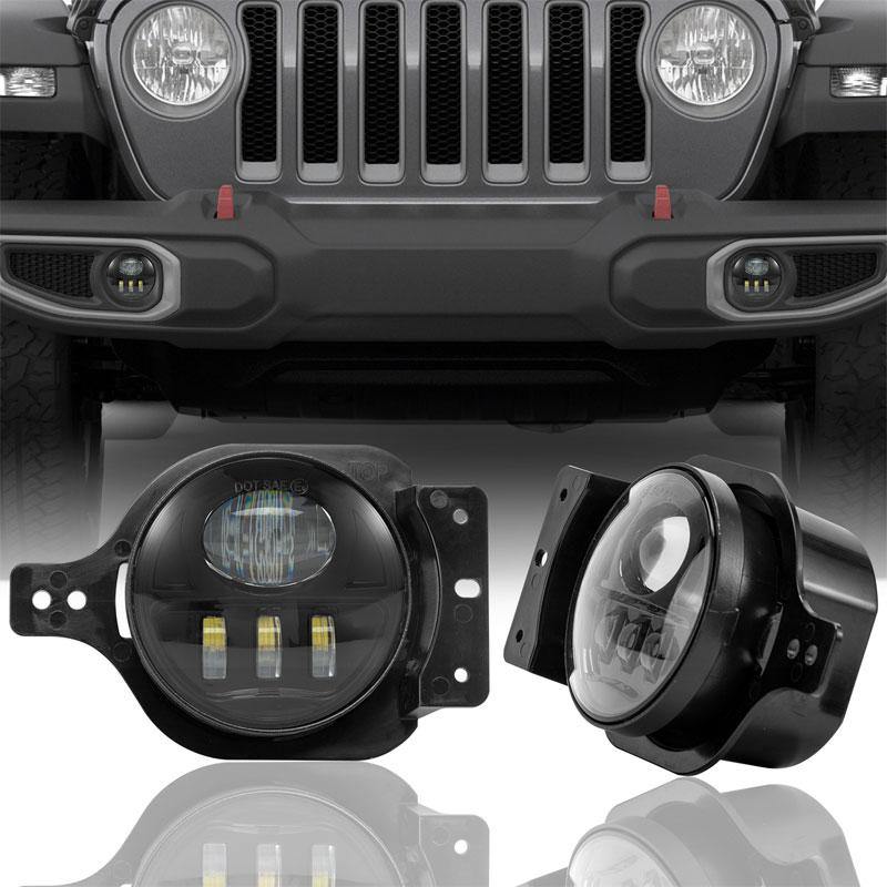 4" Black 5D Round LED Fog Lights For 2018-2020 Jeep Wrangler JL