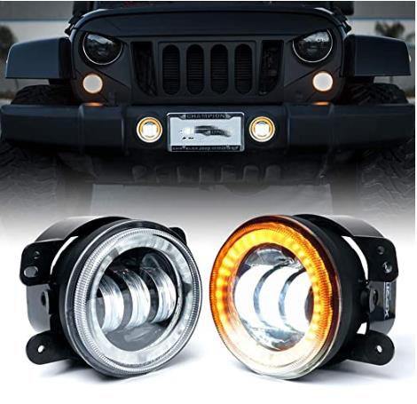 4 Inch Led Fog Lights White & Yellow Halo Ring DRL For Jeep Wrangler JK JKU