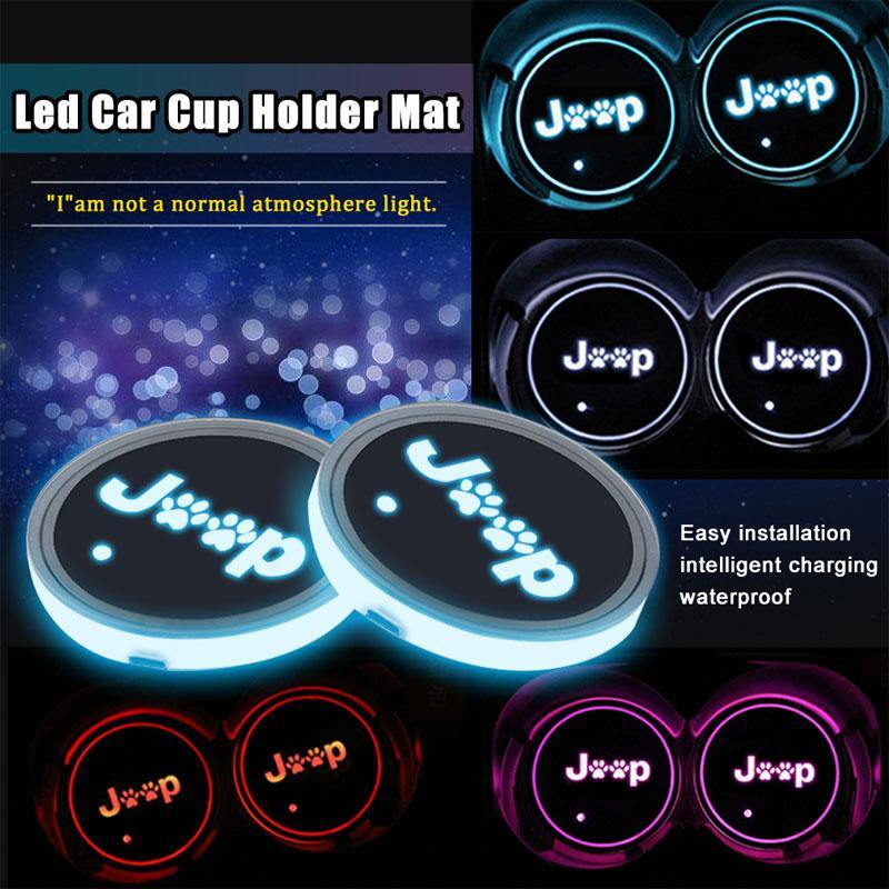 Car RGB LED Cup Holder Mats Lights for Jeep Wrangler JK  Interior Accessories