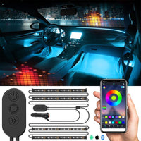RGB Car Interior LED Strip Lights 4 Pods Kit