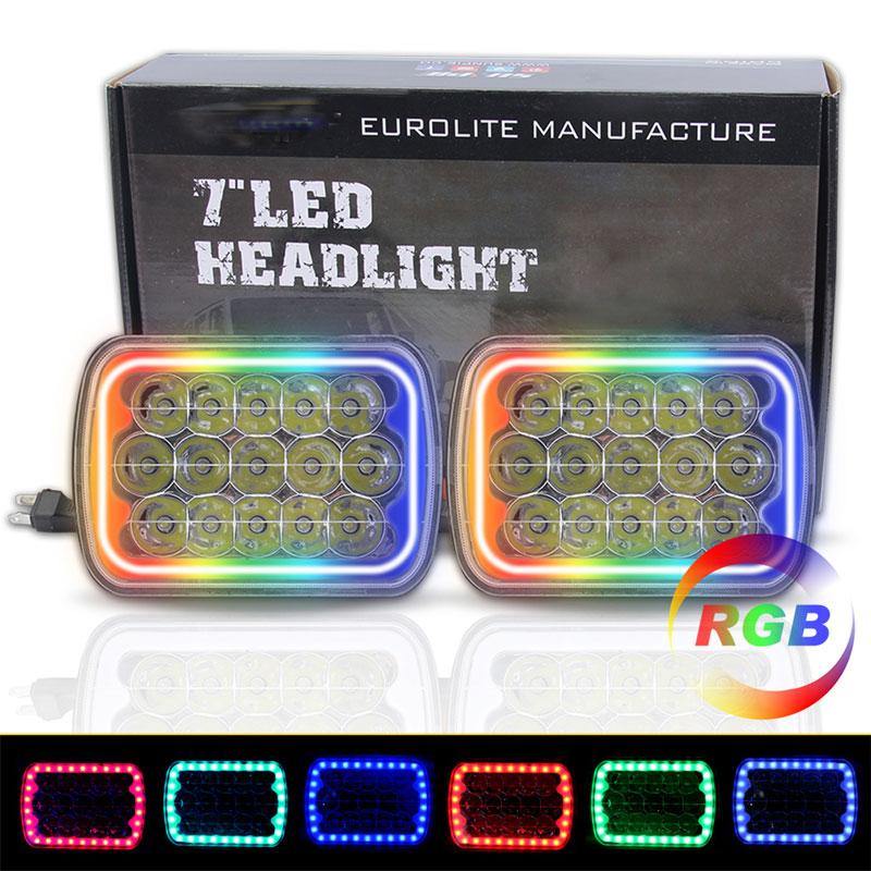 5x7 Square RGB Halo LED Headlights For Jeep YJ XJ GMC