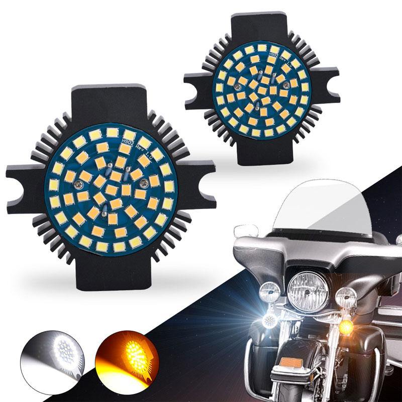 1157 White & Amber Front LED Insert Turn Signal Lights for Harley Motorcycle