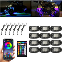 Winunite 12 Pods RGB LED Rock Lights APP/Remote Control Neon LED Light Kit for Off Road Trucks SUV Car ATV UTV