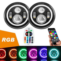 7" LED Headlights RGB Halo with Bluetooth & Remote Control For Jeep Wrangler 1996-2021 TJ LJ Jk JKU