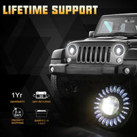 7 Inch 3D Black RGB-W Halo LED Headlights For Jeep Wrangler TJ JK JKU LJ