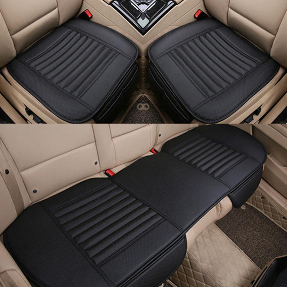 Universal Leather Car Seat Cushion Covers Front & Rear Fits Auto (Trucks, Vans, SUV), Black, 3-Pack