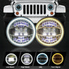 7" New 5D White/Yellow Halo LED Headlights For Jeep Wrangler JK With Amber Turn Signal - Winunite