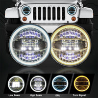 7" New 5D White/Yellow Halo LED Headlights For Jeep Wrangler JK With Amber Turn Signal