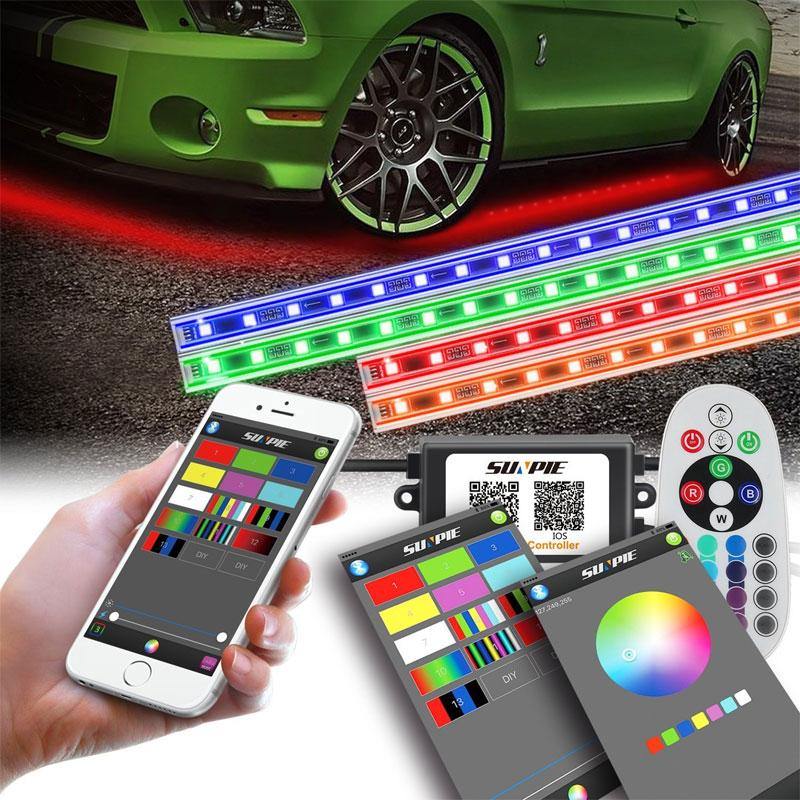 RGB LED Rock Lights Strip Lights Kit With APP & Remote Control For Car