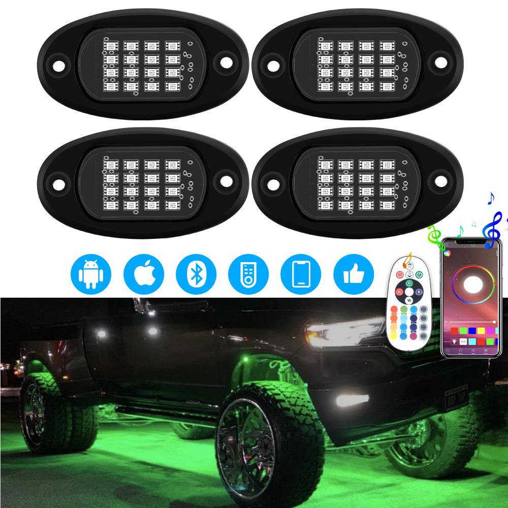 4 Pods RGB LED Rock Lights Neon Underglow Lighting Kit with APP & Wireless Remote