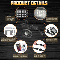 4 Pods RGB LED Rock Lights Neon Underglow Lighting Kit with APP & Wireless Remote