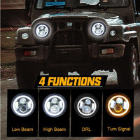 7" Round White/Yellow Halo Headlights 80W With DRL and Turn Signal Lights for Jeep Wrangler JK