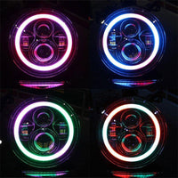 7 inch Halo Rotating RGB LED Headlights for Jeep Wrangler TJ LJ JK JKU 1996-2018