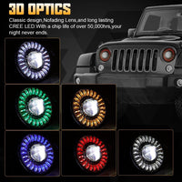 7 Inch 3D Silver RGB Halo LED Headlights For Jeep Wrangler TJ LJ JK JKU JL JLU Gradiator JT