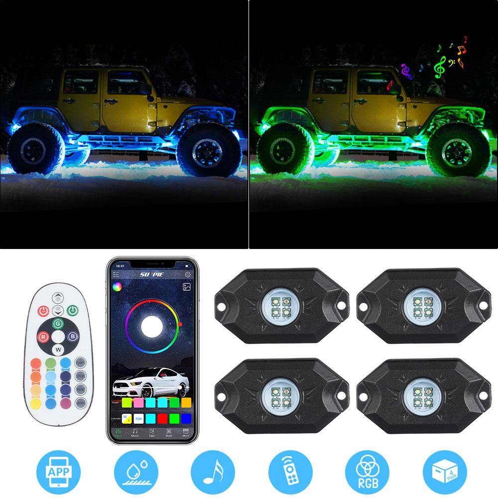 RGB-W 4 Pods LED Rock Lights With Phone App/Remote Control