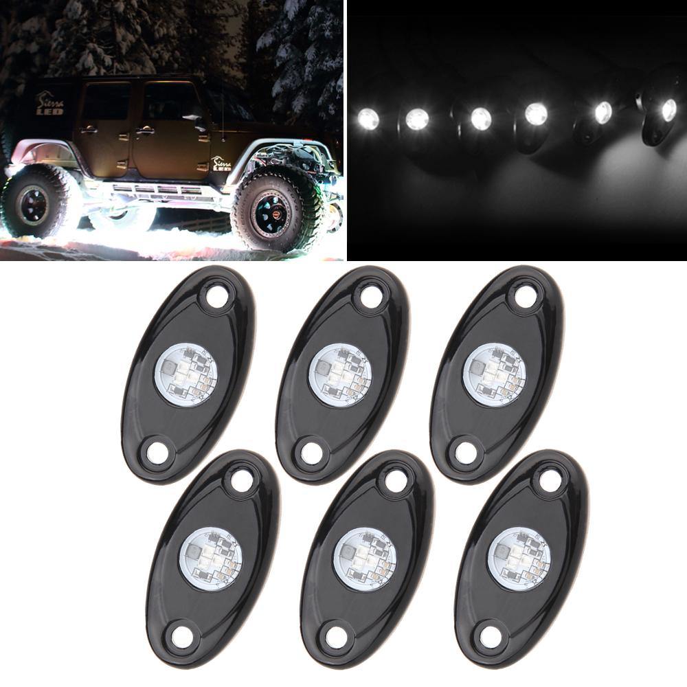 LED Rock Lights Kit 6 Pods Monochrome White Red Yellow Blue Green