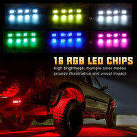 4 Pods RGB LED Rock Lights Neon Underglow Lighting Kit with APP & Wireless Remote