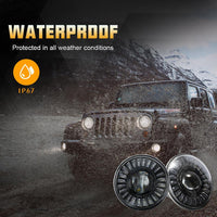 7 Inch 3D Black RGB-W Halo LED Headlights For Jeep Wrangler TJ JK JKU LJ