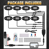 8Pcs RGB LED Rock Light Multicolor Neon LED Light Kit with Bluetooth Wireless Remote Control