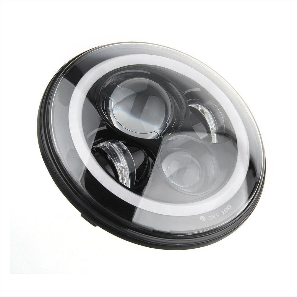 thumbnail image 2 of Pair 7 Inch Round LED Halo Headlights With Angle Eyes For Jeep Wrangler JK LJ TJ CJ & More - Black Housing 2 of 6