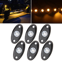 LED Rock Lights Kit 6 Pods Monochrome White Red Yellow Blue Green