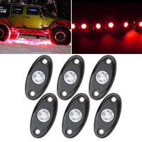LED Rock Lights Kit 6 Pods Monochrome White Red Yellow Blue Green