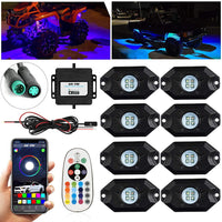RGB-W 8 Pods LED Rock Lights for Truck Off Road Jeep SUV RZR UTV Motorcycle (Extra Switch Wire Included)