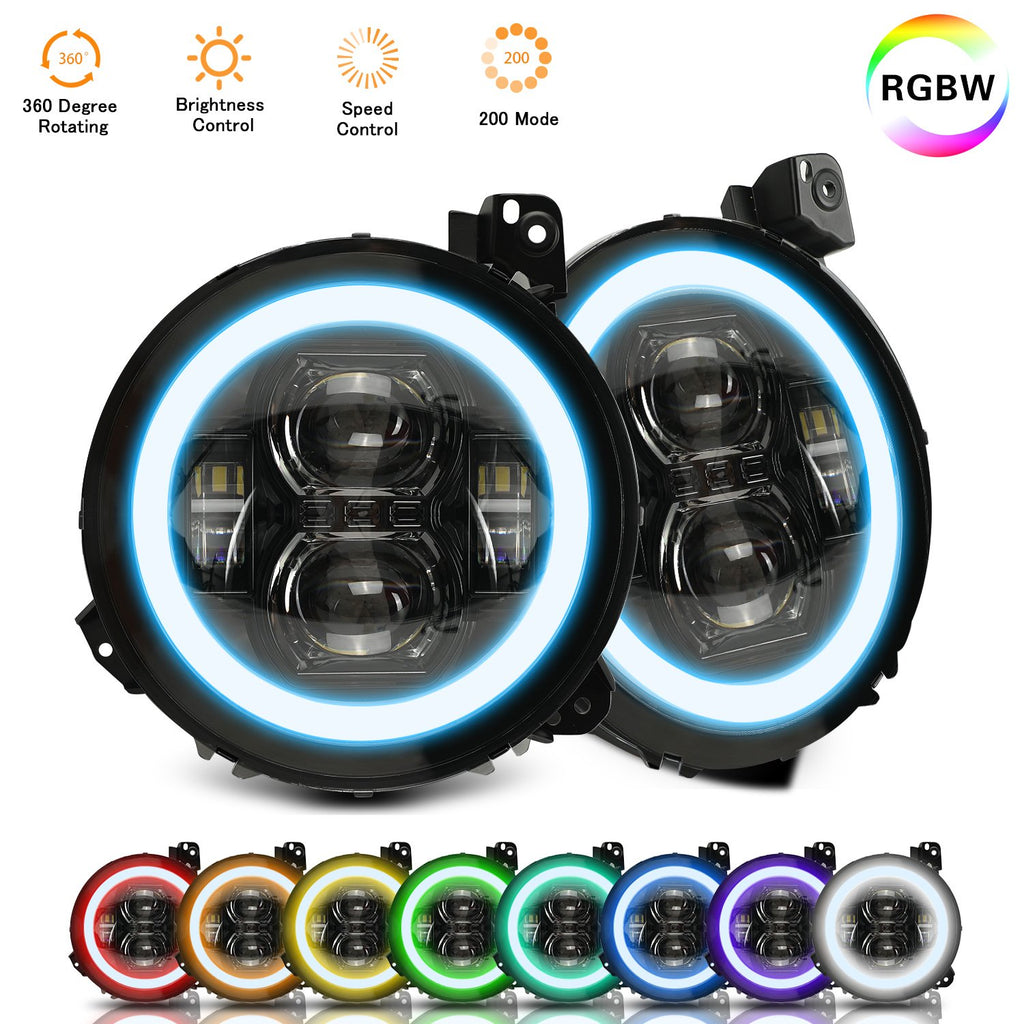 9 inch RGB-W Halo LED Headlights for 2018-2020 Jeep Wrangler JL JLU & JT Gladiator