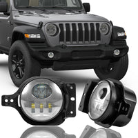 4" Black 5D Round LED Fog Lights For 2018-2020 Jeep Wrangler JL