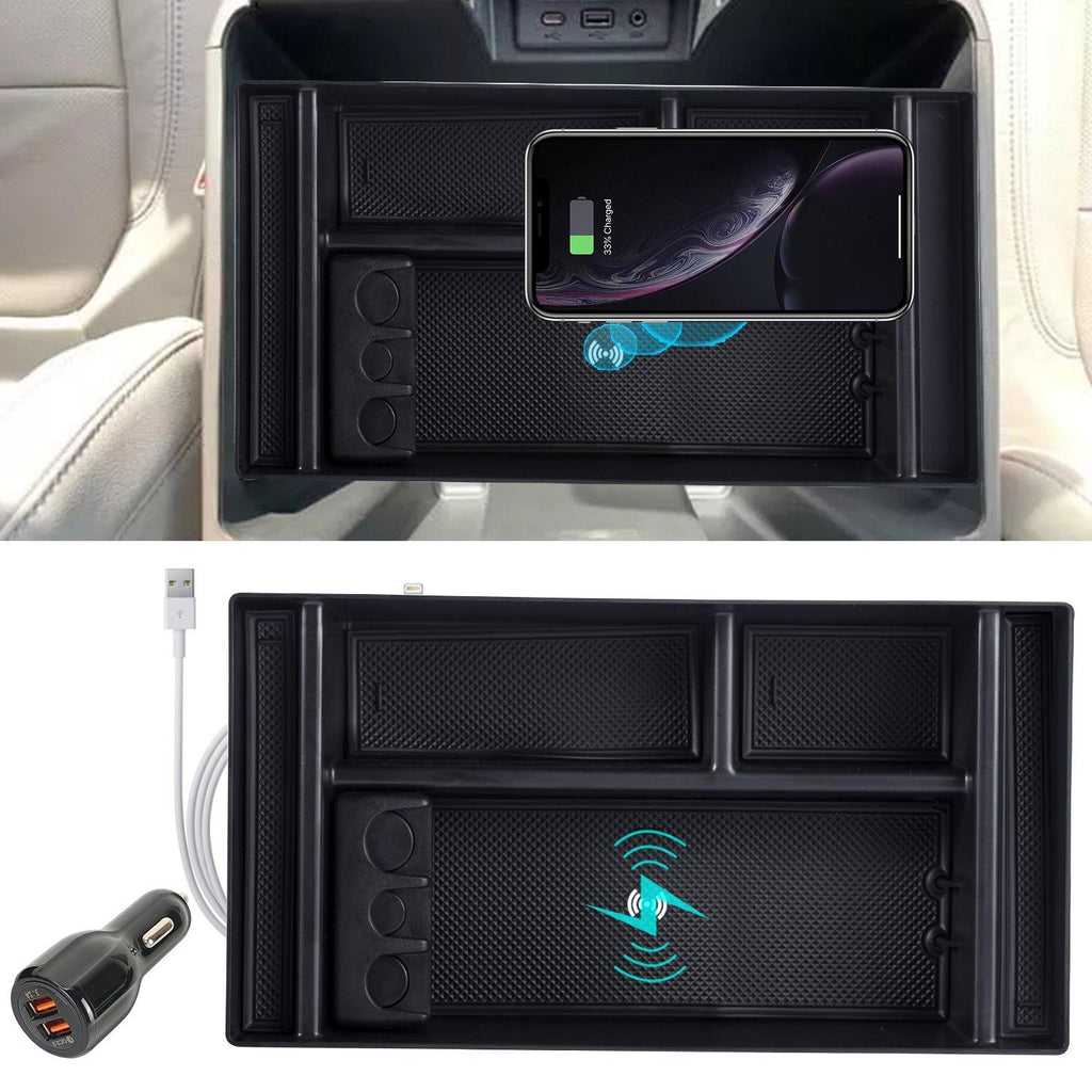Wireless Charging Center Console Organizer Compatible with 2014-2018 Chevy Silverado Tahoe Suburban and GMC Sierra Yukon Tray Accessories Armrest Storage