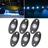 LED Rock Lights Kit 6 Pods Monochrome White Red Yellow Blue Green